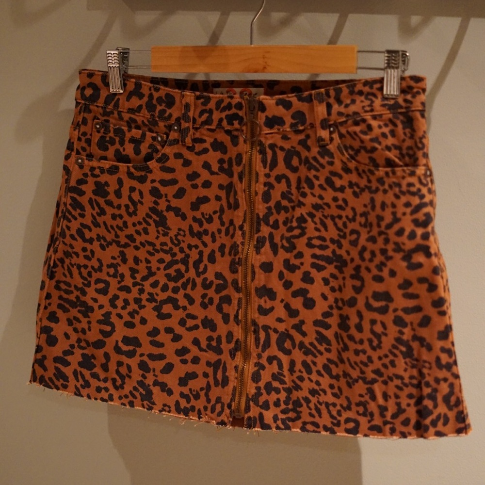 Free people leopard mini denim skirt